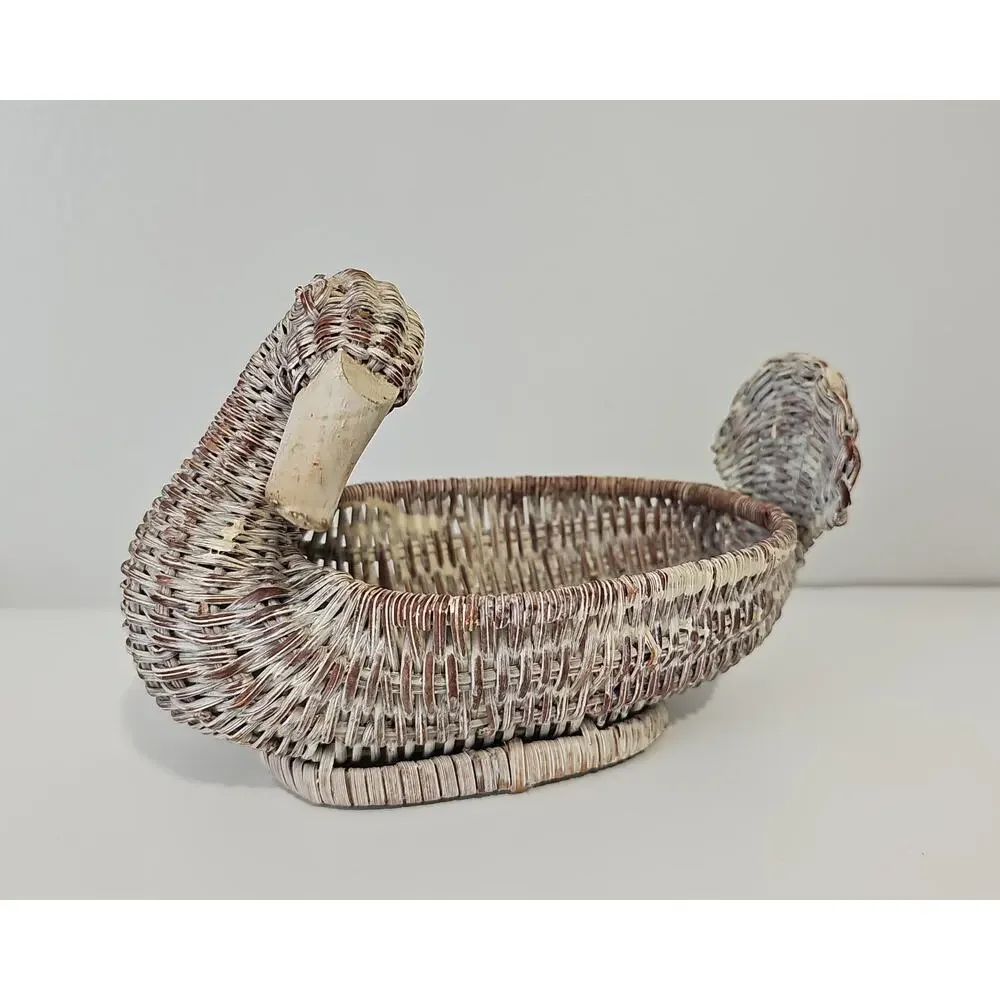 Vintage 1988 Wicker Duck Basket Catch All Cottagecore Country Whimsy Farmhouse